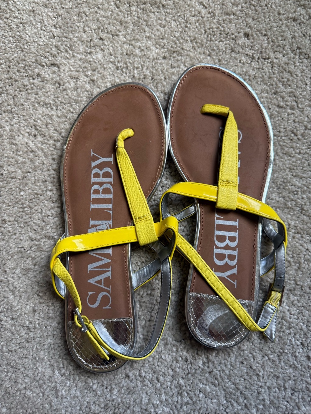 Sam & Libby Yellow and Silver T-Strap Sandals